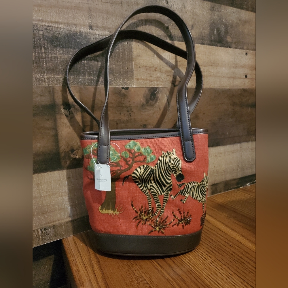 LIZ CLAIBORNE Savannah theme zebra crossbody beaded purse handbag NWT